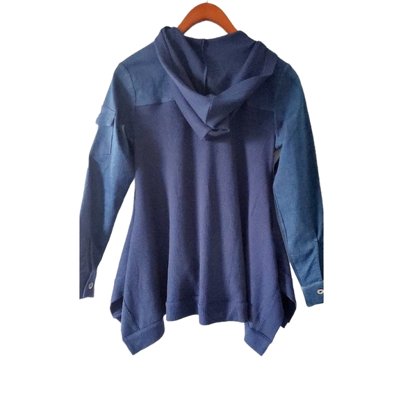 Diane Gilman 2 Denim and Sweater Assymetrical Swing Jacket Size XS New with Tags - Picture 2 of 5